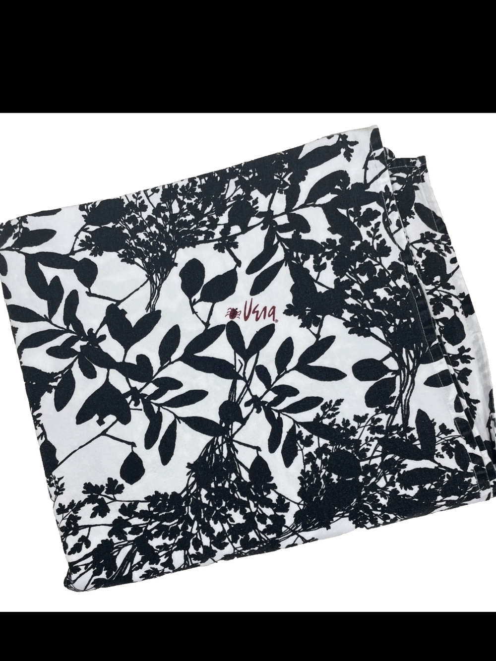 Vintage Vera Neumann Tablecloth Black White Floral 108x60" Ladybug Logo Mod